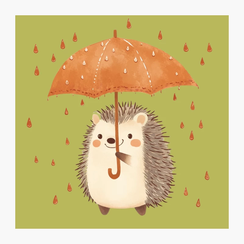 Cute Hedgehog with Umbrella in the Rain: Whimsical Watercolor Illustration Pin