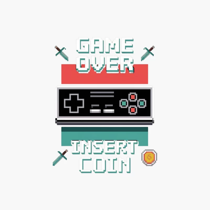 Retro Gaming Controller with Game Over and Insert Coin Text Cotton Tote Bag