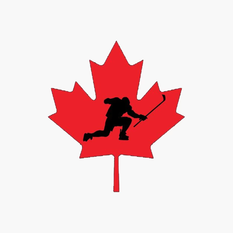 Canadian Hockey Player Silhouette on Red Maple Leaf Cotton Tote Bag