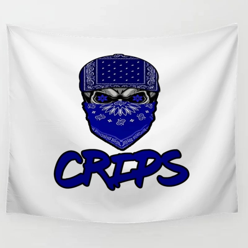 Blue Bandana Skull with Crips Gang Symbol Tapestry