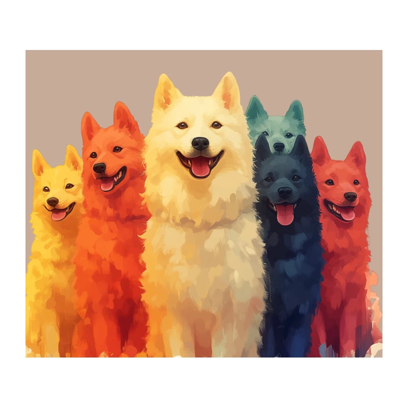 Colorful Painted Pack of Cheerful Dogs Tapestry