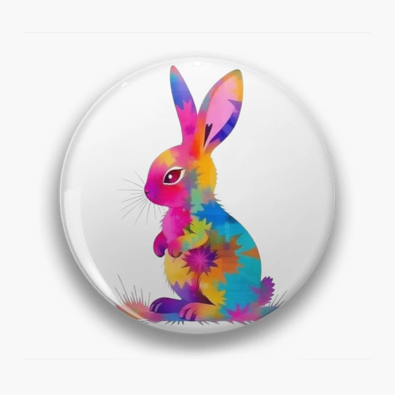 Vibrant Tie-Dye Watercolor Bunny Illustration Pin