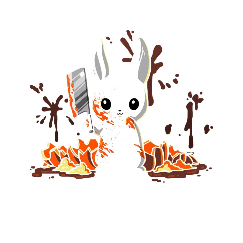 Cute Cartoon Rabbit with Knife and Blood Splatter Tapestry
