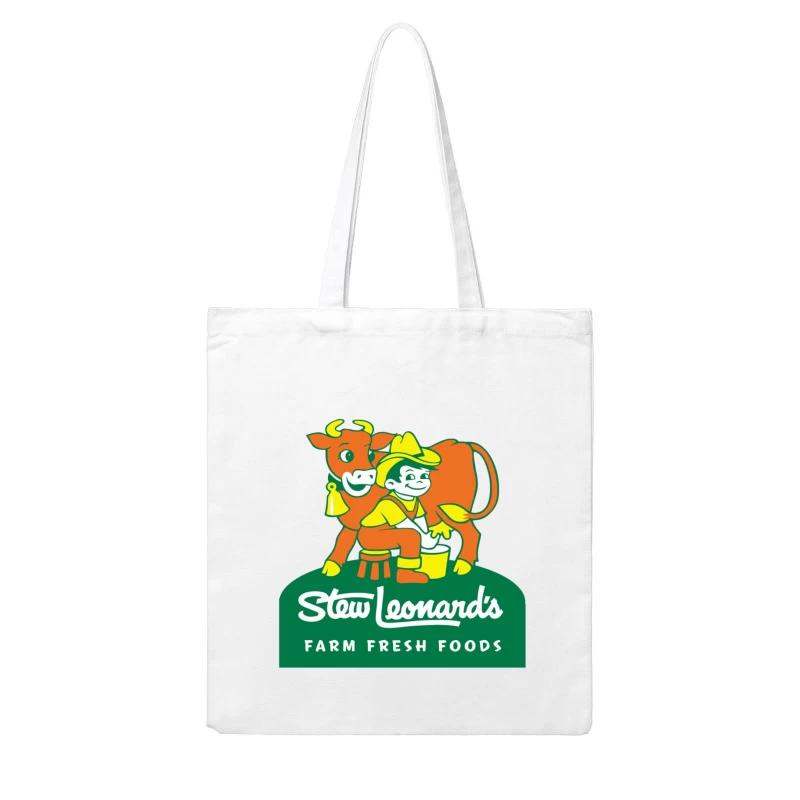 Stew Leonard's Vintage Farm Fresh Foods Logo with Cartoon Cow Cotton Tote Bag