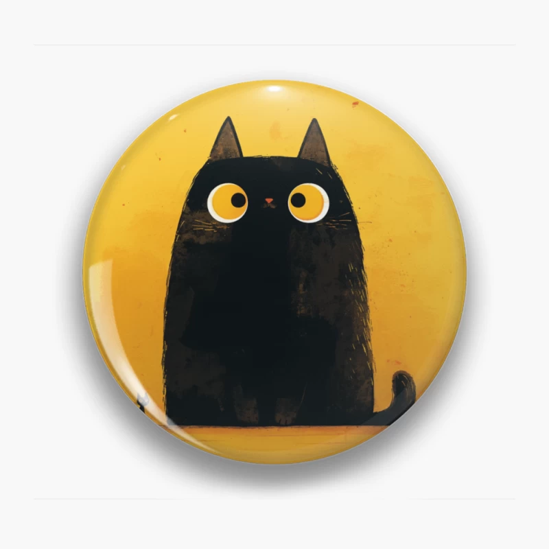 Adorable Black Cat with Big Yellow Eyes - Minimalist Illustration Pin