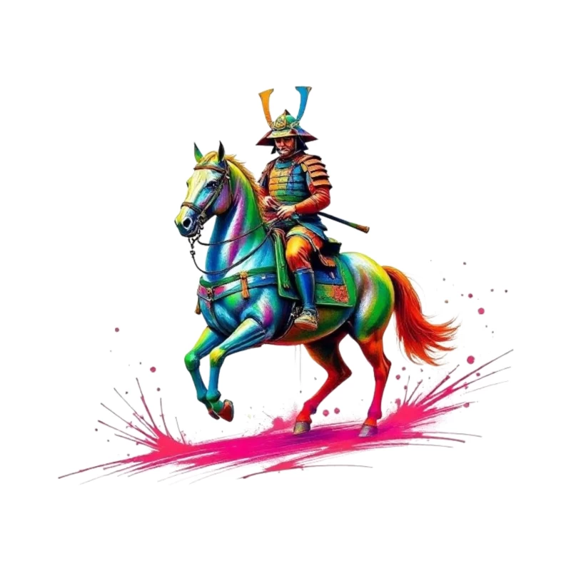 Colorful Samurai on Horseback Throw Pillow