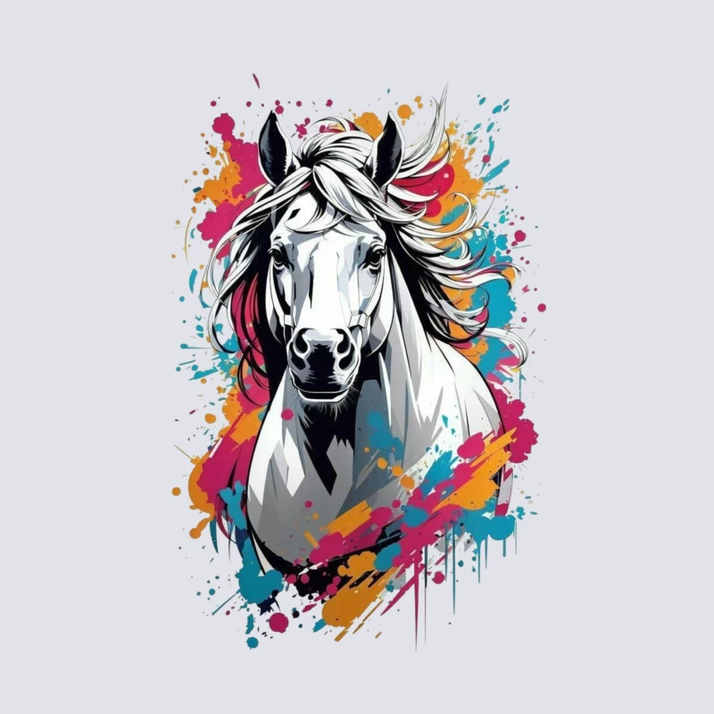 Colorful Digital Art of a Horse Throw Pillow