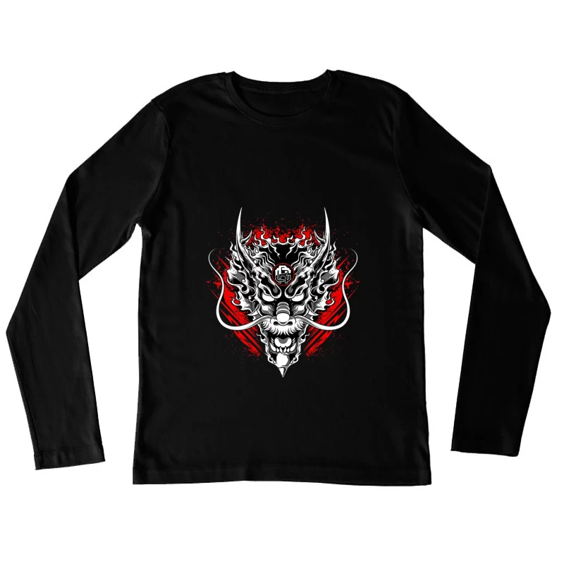 Drachenmaske mit Flammenkunst Damen Langarm T-Shirt