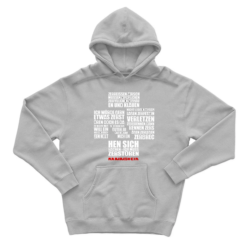 Rammstein Typography Art with German Text on White Background Male Pullover Hoodie