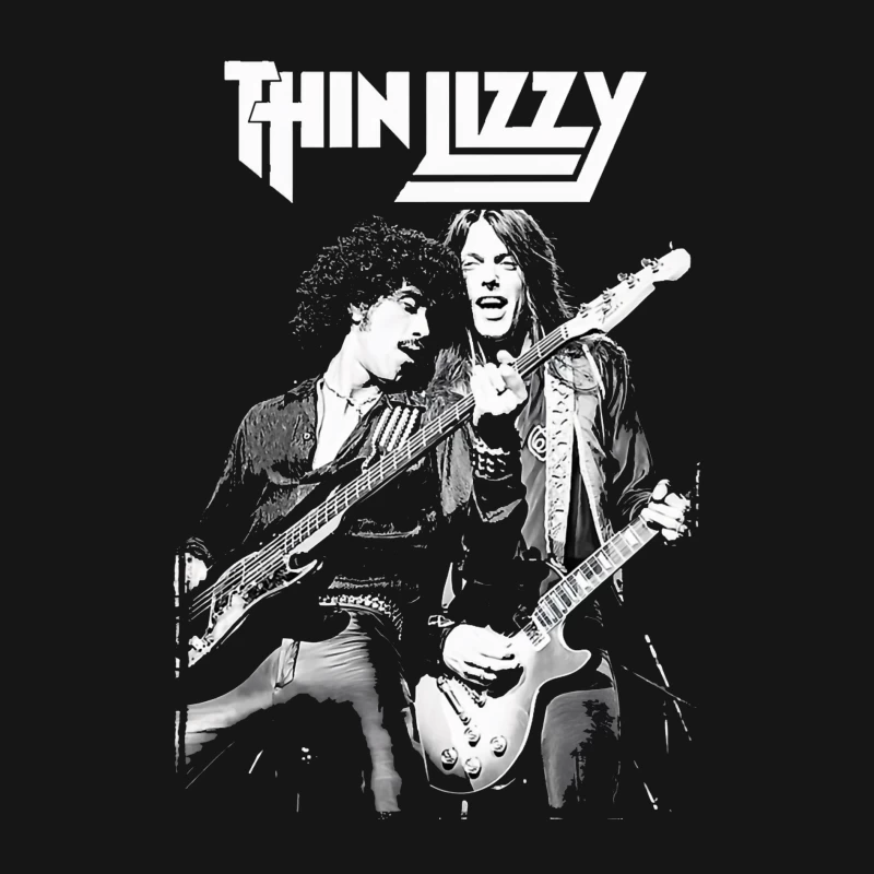 Thin Lizzy Rock Band Performance Sketch in Black and White Male Long Sleeve T-Shirt