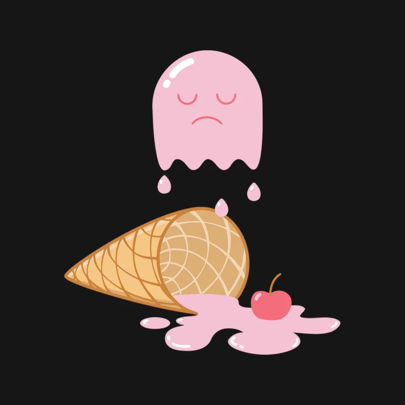 Melting Pink Ice Cream with Sad Face and Cherry Mouse Pad