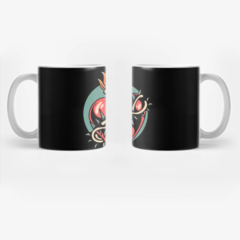 Illustration of a Heart with Thorns and Flame Coffee Mug