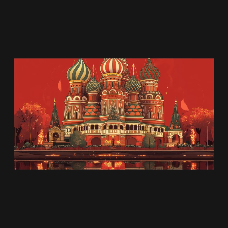 Iconic St. Basil's Cathedral in Moscow: Colorful Domes Reflected Against Red Sky Desk Mat