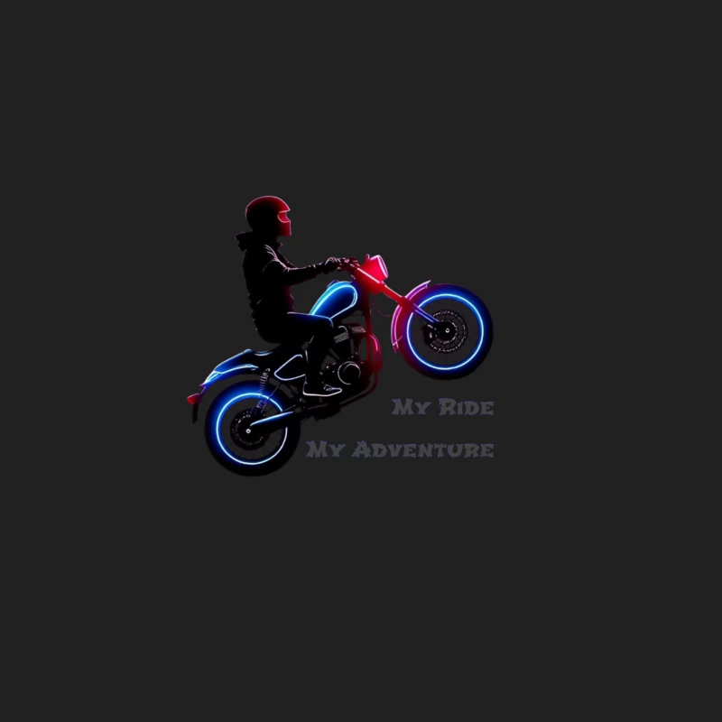 Neon-Lit Motorcycle Rider Silhouette with Adventure Quote Bucket Hat