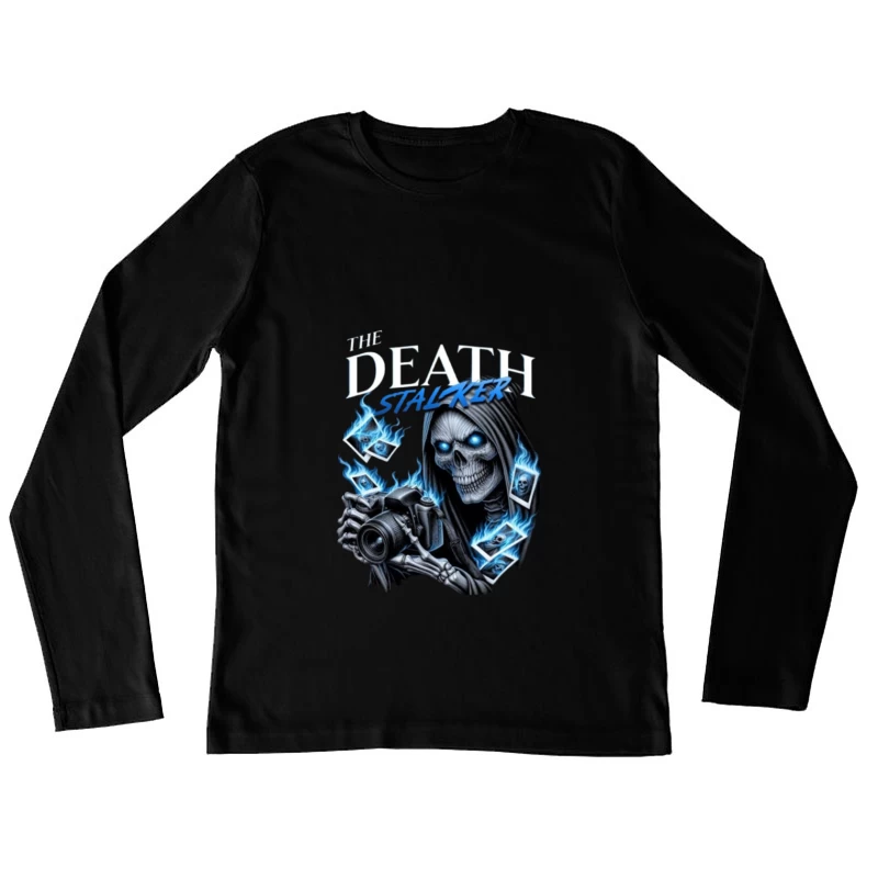 The Death Stalker: Skeletal Photographer with Blue Flames Female Long Sleeve T-Shirt