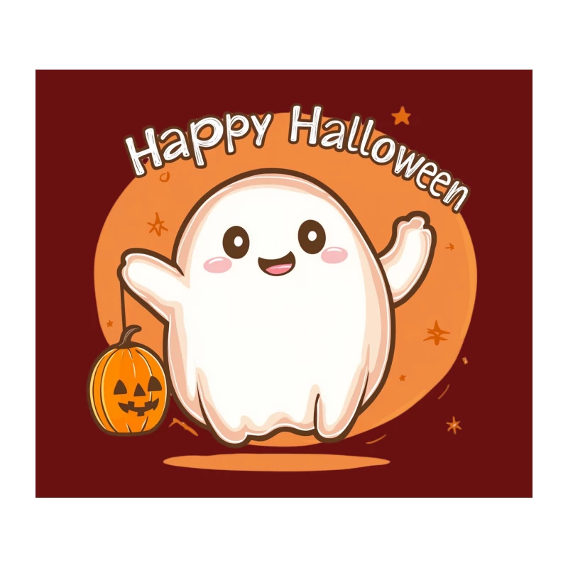 Adorable Halloween Ghost with Pumpkin Greeting Card Tapestry