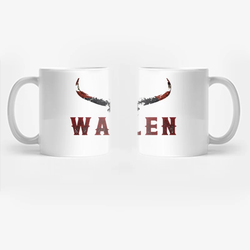 American Patriotic Western "Wallen" Logo with Flag-Patterned Bull Skull Coffee Mug