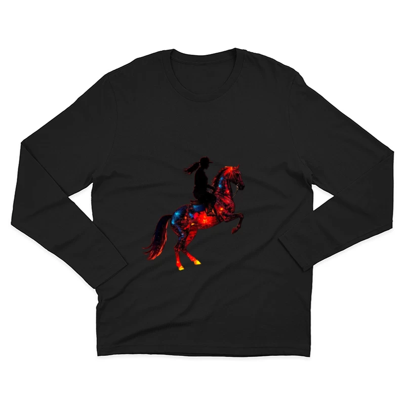 Cosmic Equestrian Silhouette with Galaxy Horse Male Long Sleeve T-Shirt