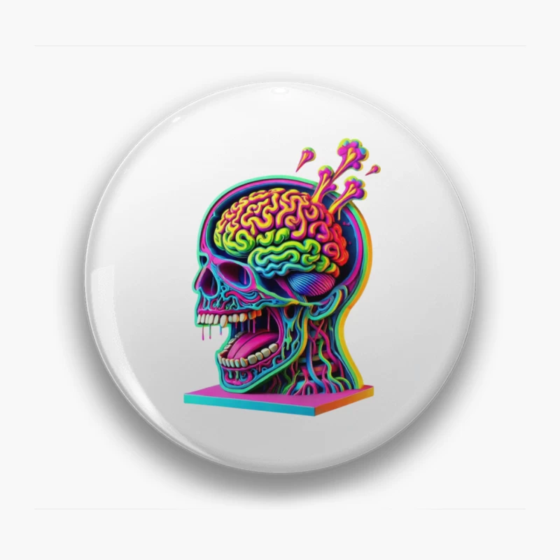 Psychedelic Anatomical Skull with Rainbow Brain Pin