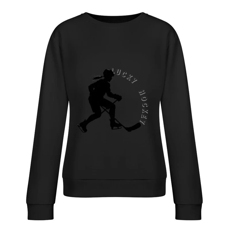 Female Hockey Player Silhouette in Action Female Pullover Sweatshirt