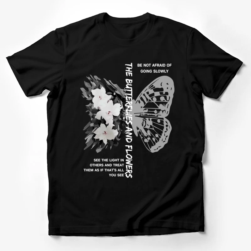 Schmetterlinge und Blumen mit inspirierendem Text Herren T-Shirt
