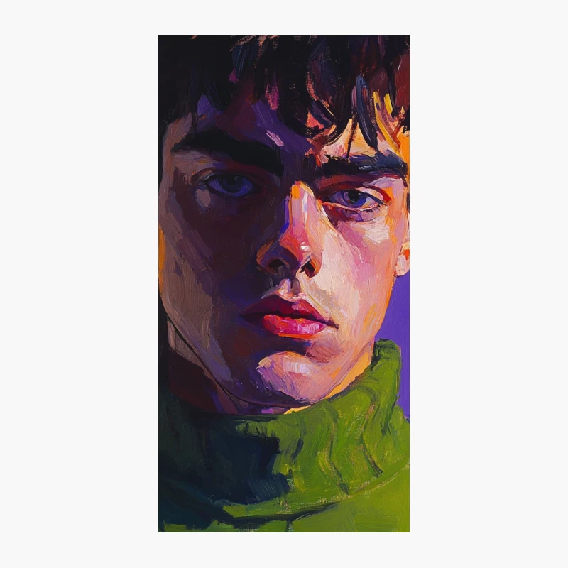 Vibrant Portrait with Neon Colors and Green Turtleneck iPhone Case