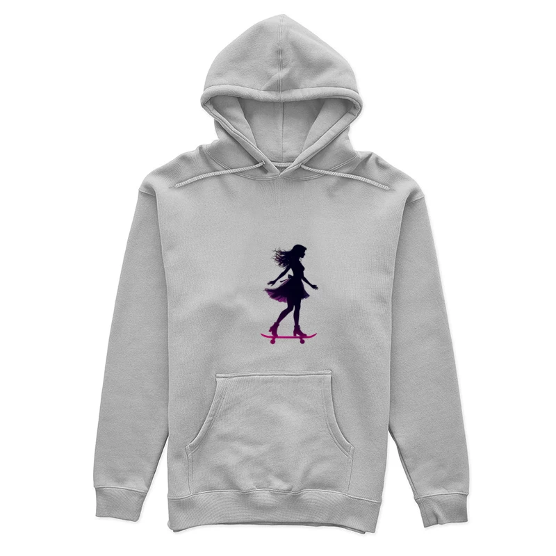 Graceful Feminine Skateboarding Silhouette in Purple Female Pullover Hoodie