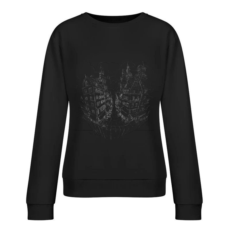Surreal Split Design of Fantasy Architecture Female Pullover Sweatshirt