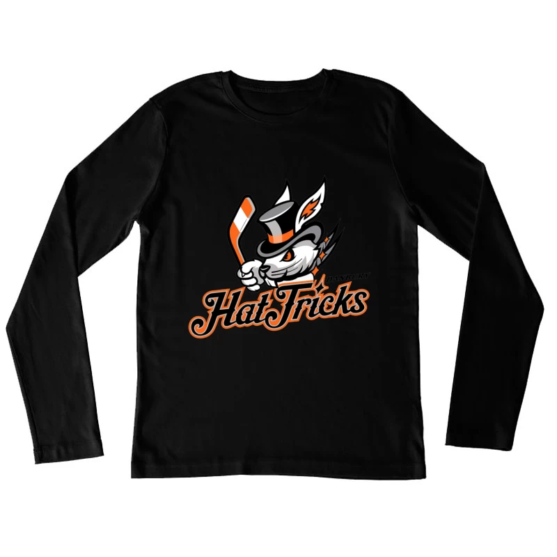 Danbury Hat Tricks Hockey Team Logo with Rabbit Mascot Female Long Sleeve T-Shirt