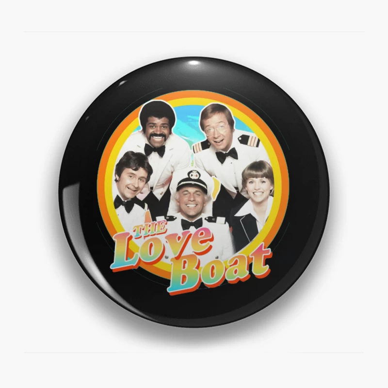 The Love Boat Classic TV Show Cast Promotional Image with Rainbow Circle Frame Pin