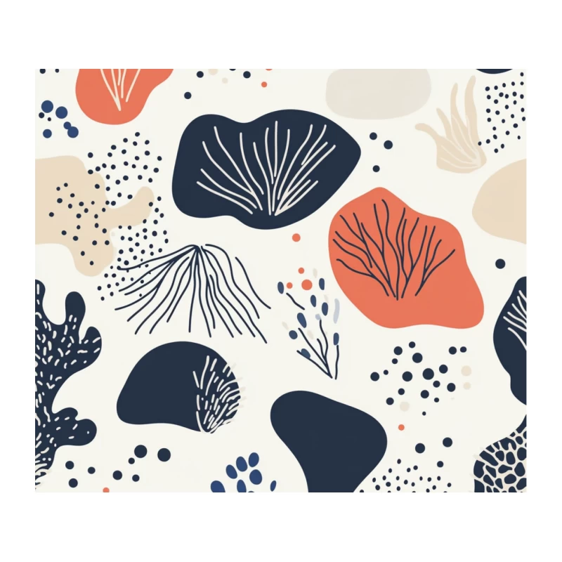 Modern Abstract Coral and Navy Botanical Pattern Tapestry