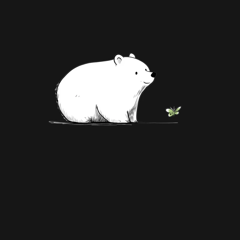 Cute Minimalist Bear and Butterfly Illustration Female Long Sleeve T-Shirt