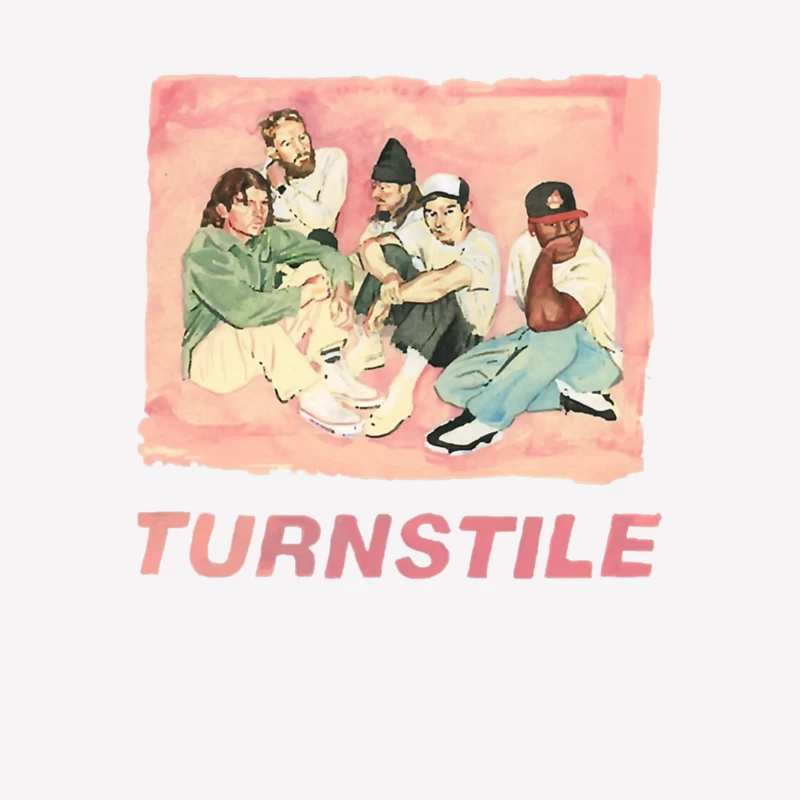 Watercolor Portrait of Hip Hop Group "Turnstile" Male T-Shirt