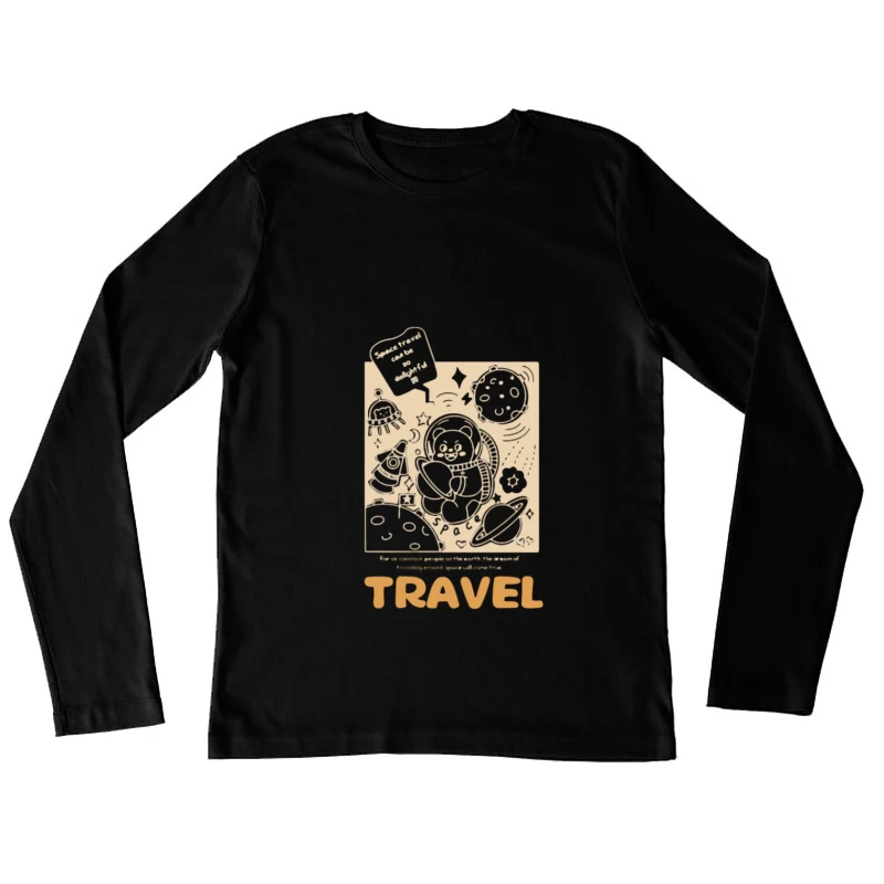 Weltraum-Abenteuer mit niedlichem Tier Damen Langarm T-Shirt