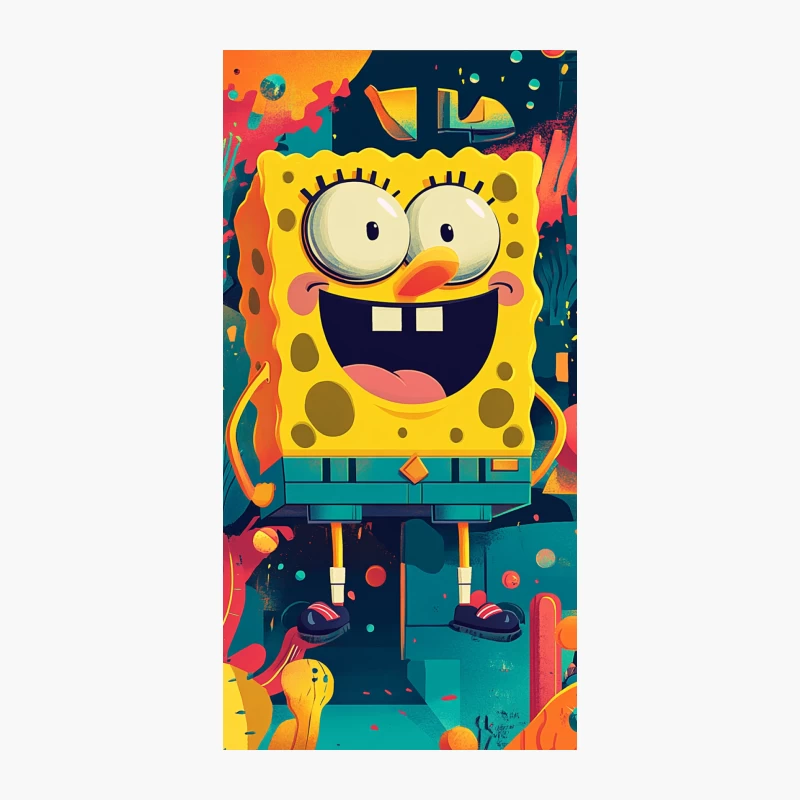 Vibrant Pop Art Depiction of SpongeBob in Underwater Scene iPhone Case