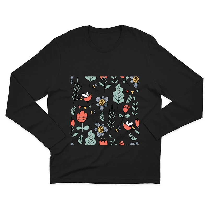 Motif floral vibrant avec oiseaux Homme Manches Longues T-Shirt