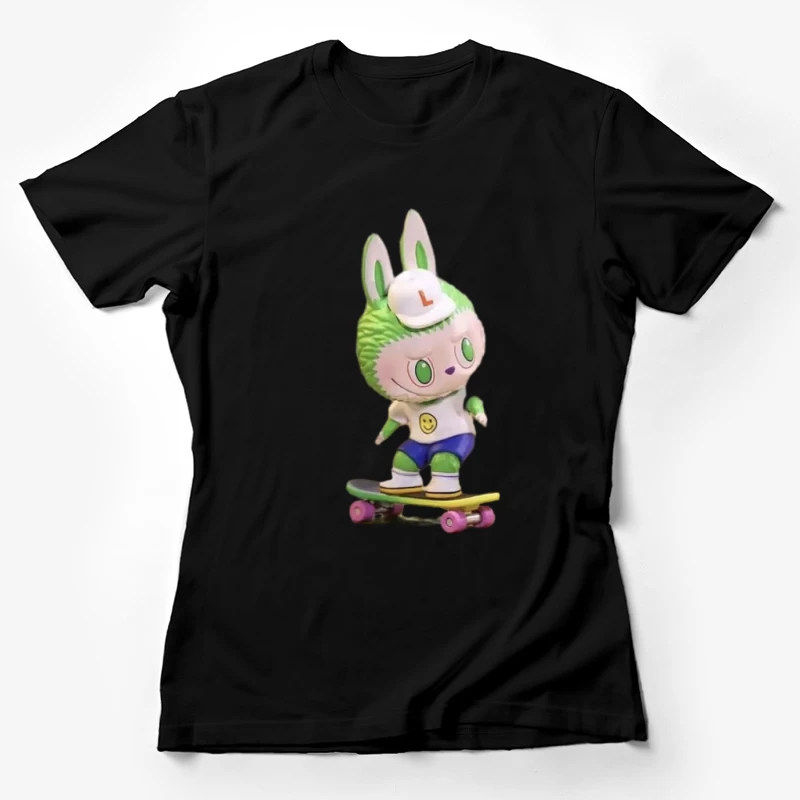 Grüne Häschenfigur auf Skateboard Damen T-Shirt