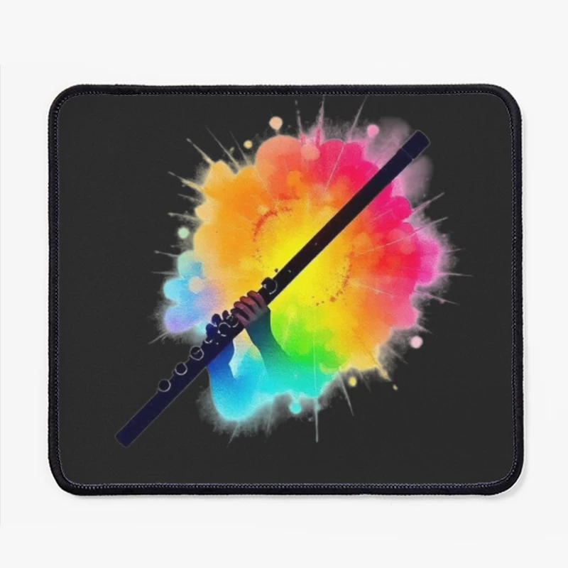 Rainbow Flute with Colorful Watercolor Splash Effect Mouse Pad