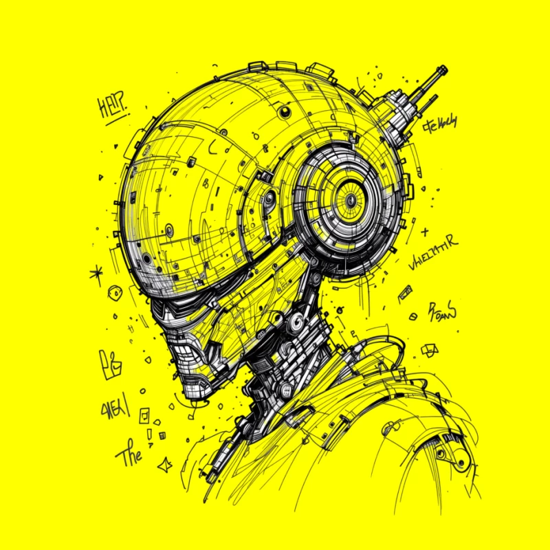 Futuristic Cybernetic Robot Illustration Pin