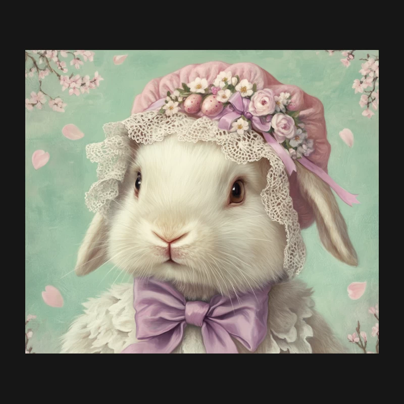 Vintage Portrait of an Elegant White Rabbit in Floral Bonnet Mouse Pad