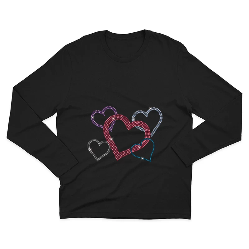 Bunte Herzdesign mit Strasssteinen Herren Langarm T-Shirt