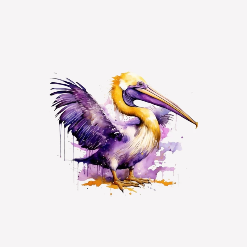 Colorful Watercolor Illustration of a Pelican Female T-Shirt