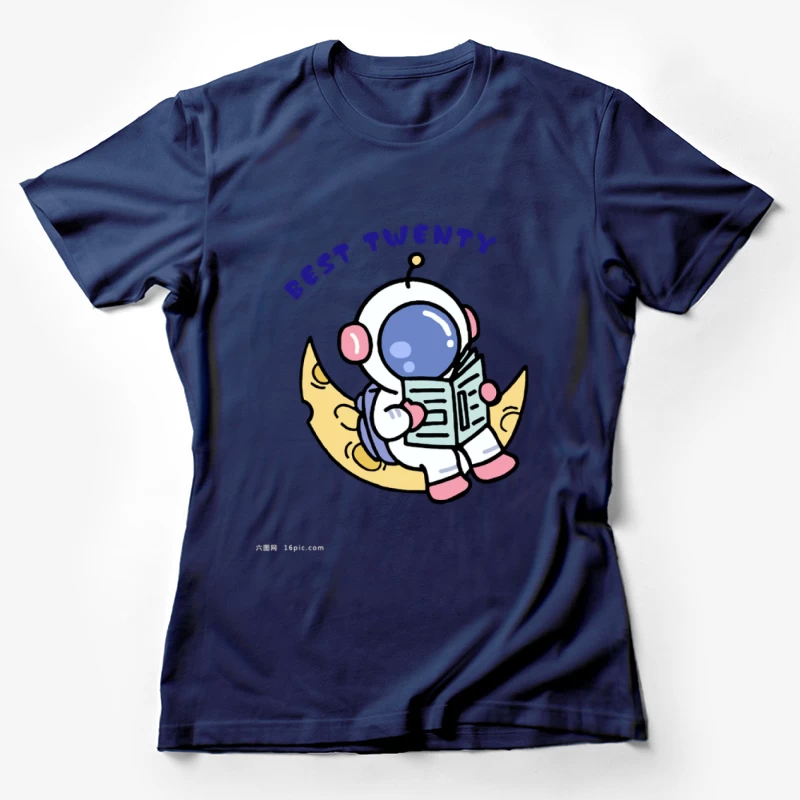 Astronaut liest auf dem Mond Damen T-Shirt