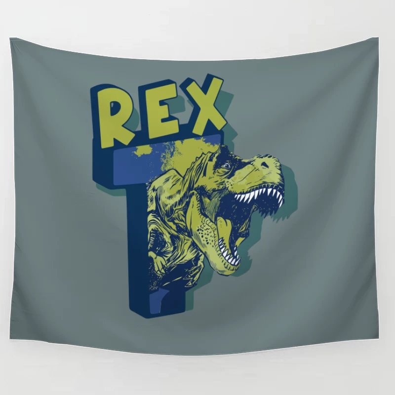 Bold Vintage T-Rex Graphic – Striking Dinosaur Design Tapestry