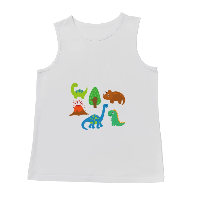 Colorés dinosaures et volcan Homme Débardeur