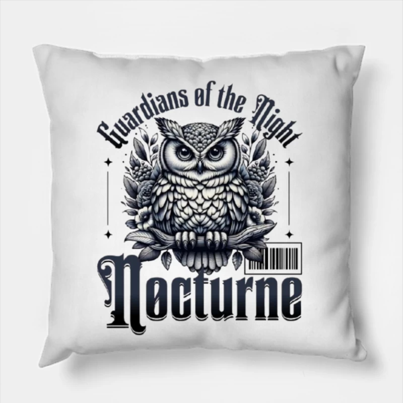 Gothic Night Guardian Owl Vintage Illustration Throw Pillow