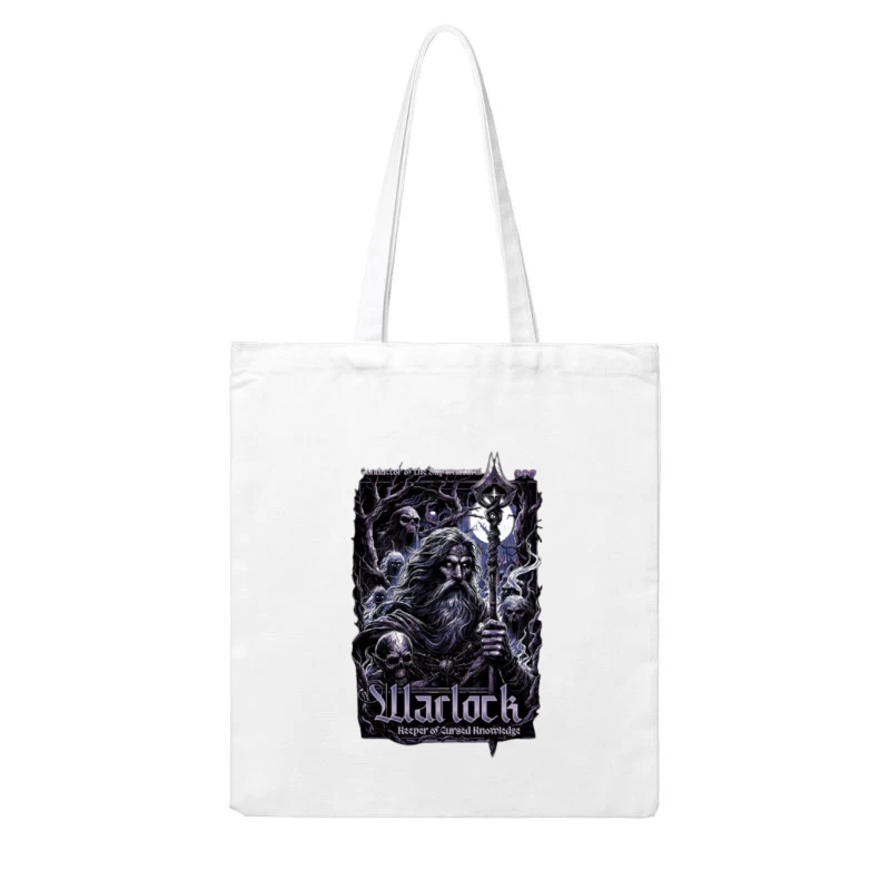 Dark Wizard with Staff Among Skulls - Gothic Fantasy Art Cotton Tote Bag