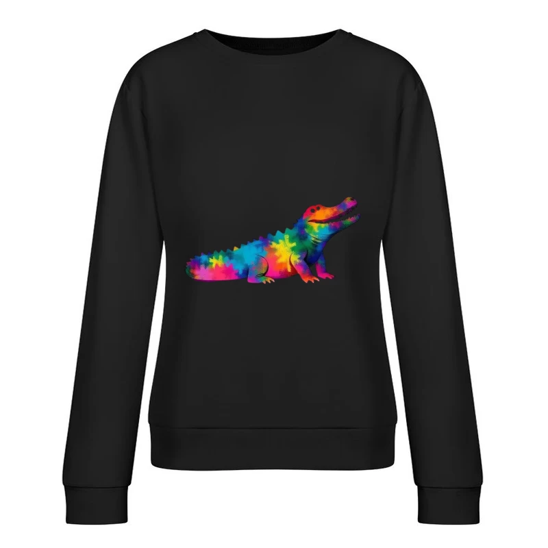 Rainbow Tie-Dye Alligator Illustration Female Pullover Sweatshirt