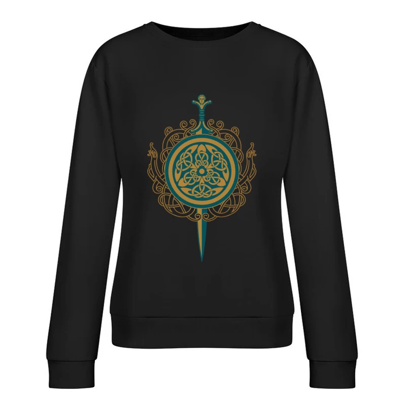 Intricate Celtic Knot Shield and Sword Design Female Pullover Sweatshirt