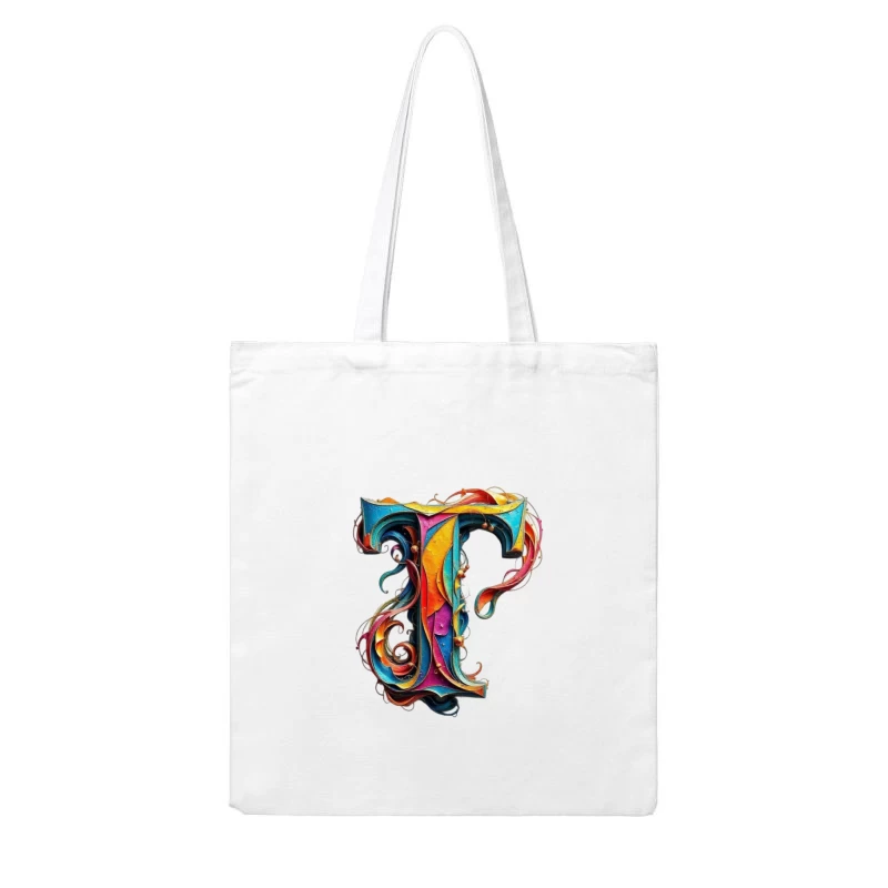 Ornate Colorful Typography: Decorated Letter T Illustration Cotton Tote Bag